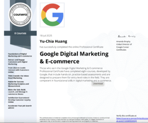 Google Digital Marketing & E-commerce certification_YC. H.