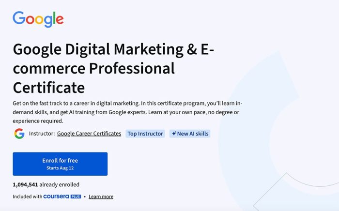 Google Digital Marketing & E-commerce Professional Certificate 2025